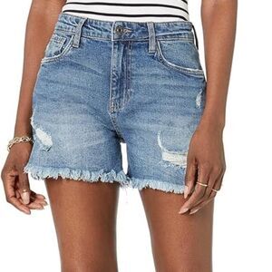 Kut From The Kloth Jane Distressed Raw Hem Blue High Rise Shorts Sz 00